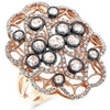 ESTATE LARGE 1.65CT WHITE & ROSE CUT DIAMOND 14K ROSE & BLACK GOLD COCKTAIL RING