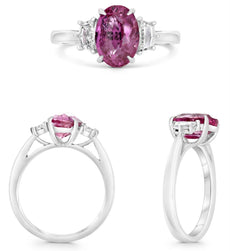 3.47CT DIAMOND & AAA PINK SAPPHIRE PLATINUM 3D OVAL & TRAPEZOID 3 STONE RING