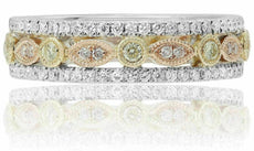 .40CT WHITE, PINK & FANCY YELLOW DIAMOND 14KT TRI COLOR GOLD 3D ANNIVERSARY RING
