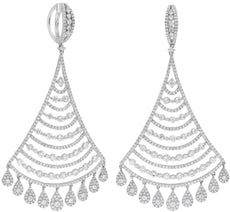 ESTATE LARGE 8.80CT DIAMOND 18K WHITE GOLD MULTI ROW CHANDELIER HANGING EARRINGS