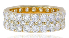 LARGE 6.55CT DIAMOND 14KT YELLOW GOLD ROUND 3 ROW SHARED PRONG ANNIVERSARY RING