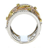 LARGE .86CT WHITE PINK & FANCY YELLOW DIAMOND 18K TRI COLOR GOLD MULTI LEAF RING