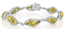 4.79CT WHITE & FANCY YELLOW DIAMOND 18KT 2 TONE GOLD MULTI LEAF TENNIS BRACELET