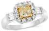 1.12CT WHITE & FANCY YELLOW DIAMOND 18KT 2 TONE GOLD 3D BAGUETTE ENGAGEMENT RING