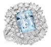 EXTRA LARGE 5.68CT DIAMOND & AAA AQUAMARINE 18K WHITE GOLD ROUND ENGAGEMENT RING