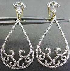ESTATE LARGE .67CT DIAMOND 14K WHITE & YELLOW GOLD FLEUR DE LIS CLIP ON EARRINGS