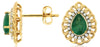 0.91CT DIAMOND & AAA EMERALD 14KT YELLOW GOLD 3D PEAR SHAPE & ROUND STUD EARRINGS