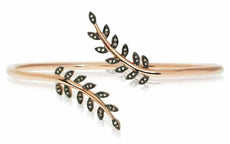 .12CT CHOCOLATE FANCY DIAMOND 14KT YELLOW GOLD 3D LEAF CIRCULAR BANGLE BRACELET
