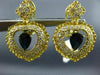 LARGE 2.45CT DIAMOND & AAA SAPPHIRE 14KT YELLOW GOLD HEART HALO HANGING EARRINGS