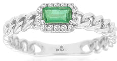.35CT DIAMOND & AAA EMERALD 14K WHITE GOLD SQUARE HALO KNOT FRIENDSHIP LOVE RING