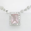 .89CT DIAMOND & AAA PINK QUARTZ 14KT WHITE GOLD 3D CUSHION & ROUND LOVE NECKLACE