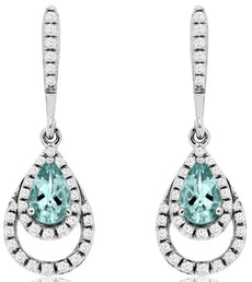 .52CT DIAMOND & AAA AQUAMARINE 14KT WHITE GOLD PEAR SHAPE FUN HANGING EARRINGS