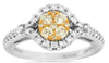 .65CT WHITE & FANCY YELLOW DIAMOND 14KT 2 TONE GOLD 3D ROUND CLUSTER FLOWER RING