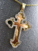 ESTATE LARGE .89CT DIAMOND 14KT YELLOW GOLD 3D HANDCRAFTED CLASSIC CROSS PENDANT