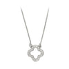 ESTATE .14CT DIAMOND 14KT WHITE GOLD 3D FOUR LEAF CLOVER FLOWER LOVE NECKLACE