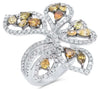 EXTRA LARGE 3.72CT WHITE & MULTI COLOR DIAMOND 18KT WHITE GOLD MULTI LEAF RING