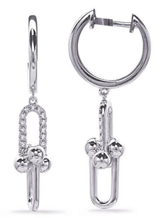 .16CT DIAMOND 14KT WHITE GOLD DOUBLE HORSESHOE LOVE KNOT HUGGIE HANGING EARRINGS