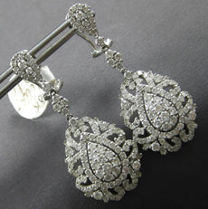 LARGE 3.60CT DIAMOND 18KT WHITE GOLD FILIGREE TEAR DROP CLIP ON HANGING EARRINGS