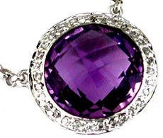 4.08CT DIAMOND & AAA AMETHYST 14KT WHITE GOLD ROUND HALO CLASSIC LOVE NECKLACE