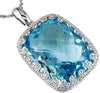 LARGE 23.30CT DIAMOND & AAA BLUE TOPAZ 14KT WHITE GOLD CUSHION FLOATING PENDANT