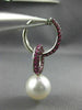 LARGE 2.75CT AAA PINK SAPPHIRE & SOUTH SEA PEARL 18K WHITE GOLD HANGING EARRINGS