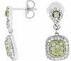 1.21CT WHITE & FANCY YELLOW DIAMOND 14K WHITE GOLD CLUSTER HANGING HALO EARRINGS