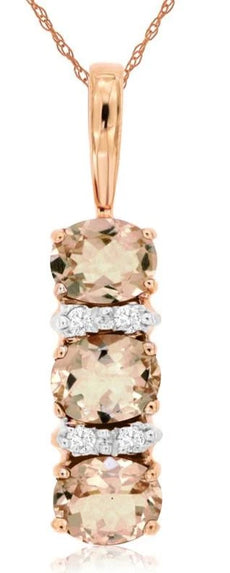 .91CT DIAMOND & AAA MORGANITE 14K ROSE GOLD 3D OVAL & ROUND 3 STONE LOVE PENDANT