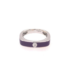 ESTATE .03CT DIAMOND & PURPLE ENAMEL 18KT WHITE GOLD 3D SOLITAIRE ROUND FUN RING