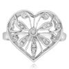 .11CT DIAMOND 14KT WHITE GOLD 3D OPEN FILIGREE HEART SHAPE BUTTERFLY LOVE RING