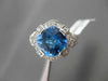 ESTATE 3.44CT DIAMOND & AAA EXTRA FACET BLUE TOPAZ 14KT WHITE GOLD FILIGREE RING