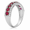 ESTATE WIDE 1.68CT DIAMOND & AAA RUBY 14KT WHITE GOLD THREE ROW ANNIVERSARY RING