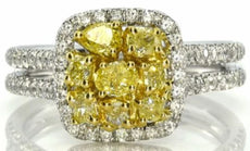 .80CT WHITE & FANCY YELLOW DIAMOND 18KT 2 TONE GOLD MULTI SHAPE SQUARE HALO RING