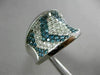 ESTATE WIDE 2.86CT WHITE & BLUE DIAMOND 14KT WHITE GOLD 3D CONCAVE COCKTAIL RING