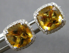 LARGE 3.93CT DIAMOND & AAA CITRINE 18KT WHITE GOLD CUSHION & ROUND STUD EARRINGS