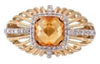 ESTATE 2.14CT DIAMOND & AAA CITRINE 14K YELLOW GOLD CLASSIC HALO FLOWER FUN RING