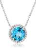 ESTATE 2.64CT DIAMOND & AAA BLUE TOPAZ 14KT WHITE GOLD ROUND HALO LOVE NECKLACE