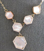LARGE AAA MOTHER OF PEARL 14KT ROSE GOLD 3D MULTI HEXAGON FUN LARIAT NECKLACE