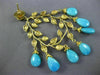 ESTATE EXTRA LARGE 1.25CT DIAMOND & TURQUOISE 18KT YELLOW GOLD HANGING EARRINGS