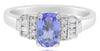 1.10CT DIAMOND & AAA TANZANITE 18KT WHITE GOLD 3D CUSHION ROUND & BAGUETTE RING