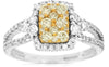1.20CT WHITE & FANCY YELLOW DIAMOND 14K 2 TONE GOLD CLUSTER SQUARE HALO FUN RING
