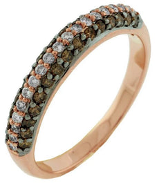 0.63CT WHITE & CHOCOLATE FANCY DIAMOND 14KT ROSE GOLD 3D 3 ROW ANNIVERSARY RING