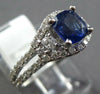 1.59CT DIAMOND & AAA SAPPHIRE 14K WHITE GOLD CUSHION CUT 3 STONE ENGAGEMENT RING
