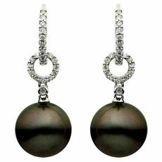 .29CT DIAMOND & AAA TAHITAIN PEARL 18KT WHITE GOLD 3D HUGGIE HANGING EARRINGS