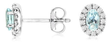 .60CT DIAMOND & AAA AQUAMARINE 14KT WHITE GOLD OVAL & ROUND FLOWER STUD EARRINGS