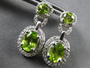 2.25CT DIAMOND & AAA PERIDOT 14KT WHITE GOLD OVAL & ROUND HALO HANGING EARRINGS
