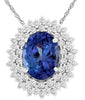 ESTATE 1.63CT DIAMOND & AAA TANZANITE 14K WHITE GOLD OVAL & ROUND FLOWER PENDANT