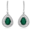 4.05CT DIAMOND & AAA EMERALD 14KT WHITE GOLD 3D HALO LEVERBACK HANGING EARRINGS
