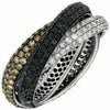 ESTATE 4.65CT WHITE BLACK & MOCHA DIAMOND 14KT WHITE GOLD MULTI ROW TRINITY RING