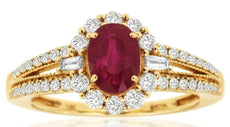 1.46CT DIAMOND & AAA RUBY 14KT YELLOW GOLD OVAL ROUND & BAGUETTE ENGAGEMENT RING