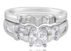 .75CT DIAMOND 14KT WHITE GOLD TRILLION & BAGUETTE INVISIBLE ENGAGEMENT RING SET